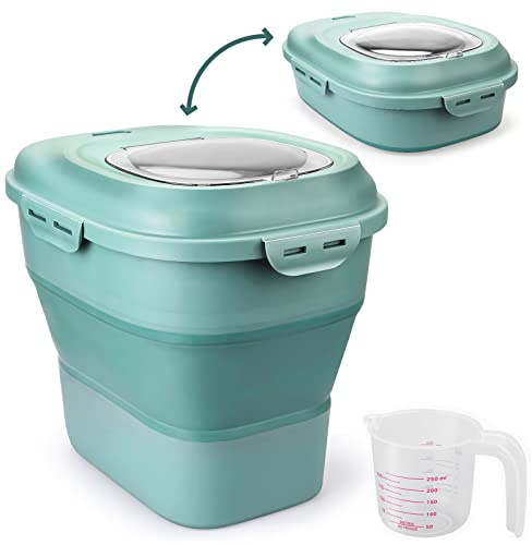 Viretec Cereal Rice Storage Containers, 20 to 50Lbs Collapsible Dry Food Dispenser Bins with Airtight Flip Lid Rolling Wheel, Kitchen Pantry to Store Sugar Flour, Dog Pet Cat Food Holder Container