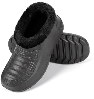 HEYO gummistövlar unisex fodrade träskor kvinnor män vinterstövlar lätta EVA trädgårdsskor, svart, 45 EU