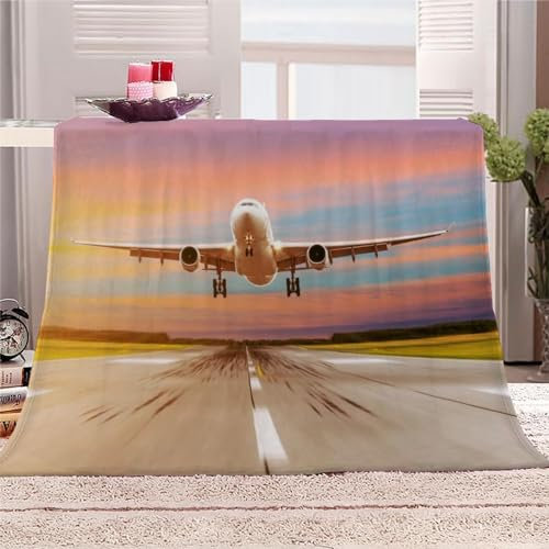 Flugzeug Kuscheldecke Flauschig 220x240cm 3D Weiß Fleecedecke Weich Sofadecke Warm Bettdecke Decken Wohndecke Tagesdecke Sofaüberwurf Decke Couchdecke Bettüberwurf F445