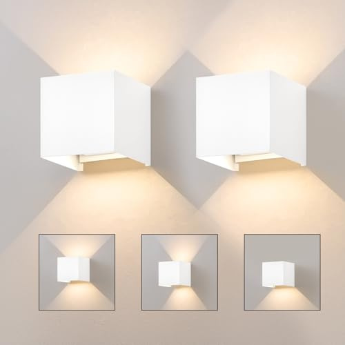 Kowanie LED Wandleuchte aussen Wandlampe - 2 Stück Außenwandleuchte Schwarz | Aussen Wandbeleuchtung innen Up Down Wandstrahler 5W Wasserdicht 3000K Außenlampe Wand Aussenleuchte für Hauswand Flur