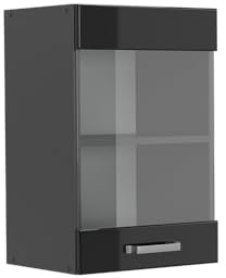 Vicco Küchenglasschrank R-Line, Schwarz Hochglanz, 40 cm | 1 Tür · 1 Einlegeboden · Tiefe – 31 cm · ✓ Frei kombinierbar · ✓ Alles im Blick