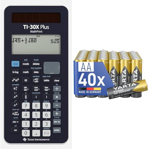 Texas Instruments TI-30X Plus MathPrint Wissenschaftlicher Schulrechner 4-zeilig & VARTA Batterien AA