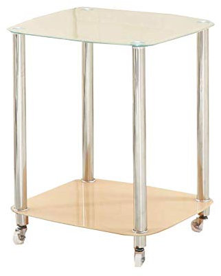 Werkzeugwagen auf Rädern aus gehärtetem Glas, Instrumentenständerwagen, Edelstahl/Schwarz/45 * 50 * 60 cm, Beige, 45 * 50 * 60 cm