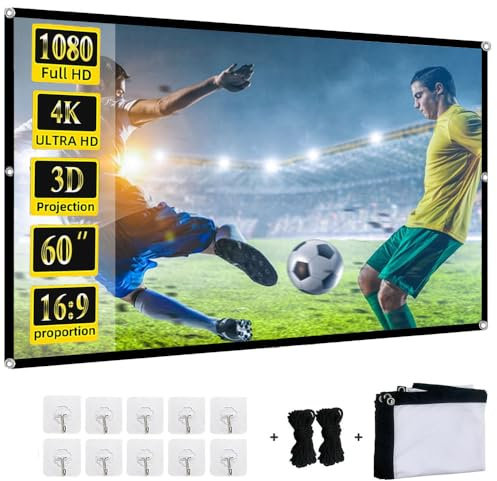 Projector Screen 60 Inch, Yingstar 16:9 HD Double Sided Projection Screens, Anti-Crease Foldable Portable Projector Screen For Outdoor Cinema Garden Home Indoor Camping Theater Office