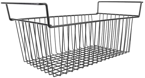 SUNFECILI Gefriertruhen-Organizer-Behälter, 2 Stück, Stapelbares Lagerregal aus Metalldraht, Schwarz, L56,5 cm x B25,2 cm x H24 cm (7 cm Griff)