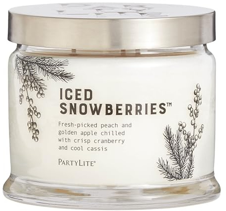 PartyLite Duftwachsglas mit 3 Dochten, gefrorene Blaubeeren, Noten von Apfel, Cassis, Cranberry, Pfirsich, Erdbeere, Beere, Vanille und Moschus, 374,2 g, Brenndauer von 45 Stunden, Duft