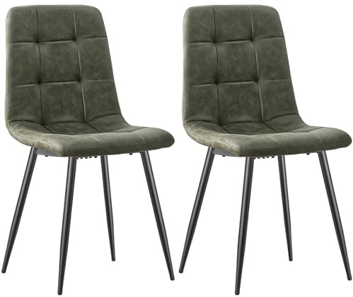 JIJIAN Esszimmerstühle 2er Set, Küchenstühle mit Techno Stoff, Oliv-Grün | Stühle Esszimmer mit Schwarzen Metallbeinen, Bis 120 kg Belastbar, Moderne Polsterstühle für Esszimmer Wohnzimmer Küche