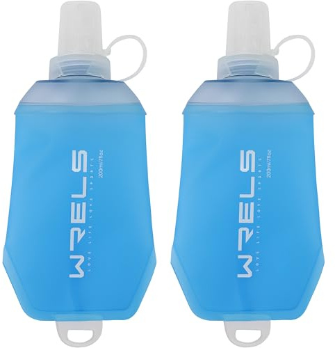 WRELS 200 ml/350 ml/500 ml hopfällbar mjuk flaska, BPA-fri vikbar mjuk vattenflaska med hängande ring, lätt TPU-vätskeflaska för löpning maraton cykling vandring (200 ml-2-pack)