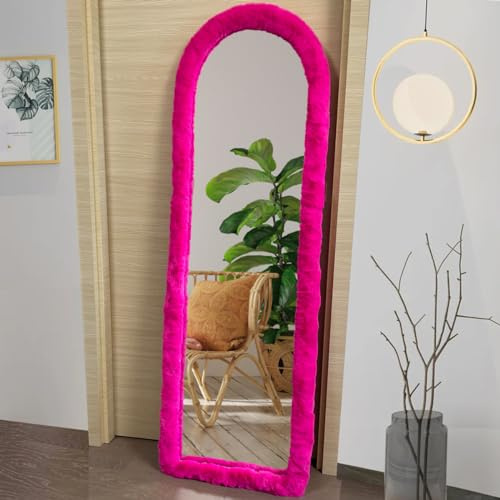 UYRIE Fluffy Mirror Cover - 59x16 Full Length Ultra Soft Non-Slip Cover Universal Stretch Cover Warm Home Decor for Bedroom Cloakroom (Pink01-without Mirror)