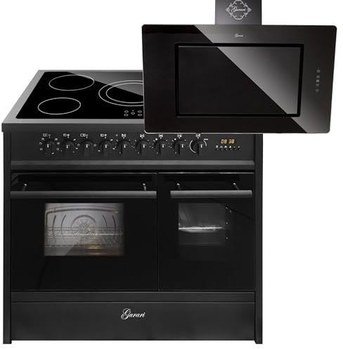 GURARI Elektrisk stående spis GCH E 912 DF BL+GCH S 155 BL 90 Prime, elektrisk stående spis 90 cm med 1-vägs teleskoputdrag, dubbelugn köksfläkt 90 cm