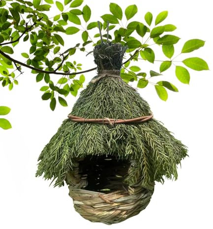 Grasvogelnest,Grüner Hinterhof-Vogelhaus - Vogelnest Gemütliches Ruhenest,Handgewebtes Vogelhaus, Kanariennest, Spatzenhaus für Zweige, Ranken