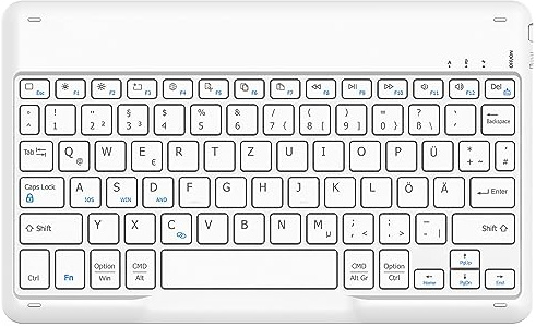EasyAcc Teclado Bluetooth alemán para iPad Air/Pro/iPad 10/10.2/9.7/iPhone/Samsung/Android, Recargable, portátil, inalámbrico, Ultrafino, Color Blanco Claro