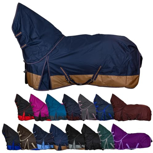 RL24 - Weidedecke Full Neck Basicline 600D Dunkelblau/Braun 135 cm 100g/m² | Nylonfutter mit Füllung – Pferde Winterdecke – wasserdichte Outdoordecke mit Kreuzbegurtung – Pferdedecke