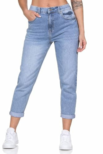 Hailys Damen High Waist Ankle Mom Jeans Mi44rell knöchellange Jeanshose KAX-2102057-1A LBlue XXL