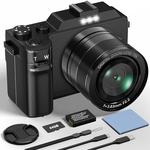 Digital Camera, 5K 64MP Cameras for Photography with WiFi, 64GB Card, Autofocus, Selfie 3 LCD Screen Compact Vlogging Video Camera for Youtube, Beginners, Teens, Adult