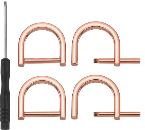 PATIKIL 4 Pzs Arandela en Forma de D con Tornillo de 19mm Oro Rosa | 3/4 Pulgada, Arandelas en Forma de U de Herradura, con Destornillador, para Bolsos Llaveros Hebillas de Correas