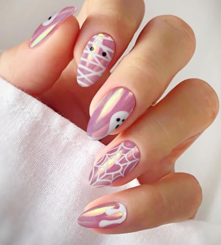 JMEOWIO Halloween Cute Ghost Semi Cured Gel Strips Wraps Nail Art Sticker