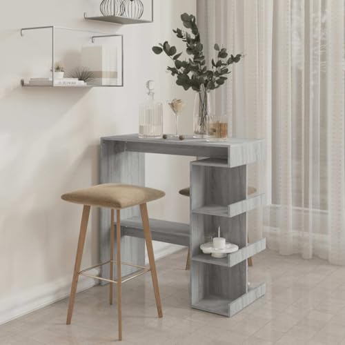 Homvdxl 100x50 cm Bartisch Küchentisch Inseltisch Esstisch mit Ablageflächen für Cocktails Bar Partykeller Restaurant Wohnzimmer Graueiche
