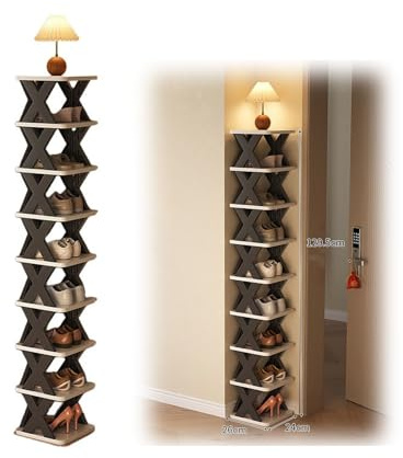 Schuh Regal Stapelbar, Vertikales Schmales Schuhablage Mit 2-9 Ebenen, Platzsparendes Schuhschrank Organizer, Schuhaufbewahrung Schuhturm Für Eingangsbereich Flur Ecke(Black,26*24*17.5 cm(2-Tier))