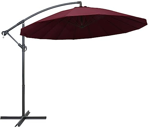 HaoChrymec Ampelschirm mit Aluminium-Mast und Kurbelsystem, Burgunderrot, UV-beständig, Sonnenschutz für Balkon, Terrasse, Garten, Strandschirm, 3 x 2.58 m