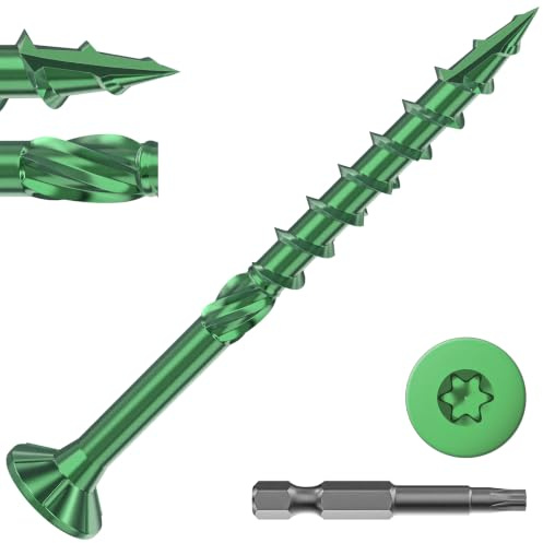 Valorada 50Pcs Decking Screws 4.2 x 50mm, Wood Screws | Outdoor Heavy-Duty Screw, Torx Drive, Green Rust Resistant Epoxy Coated with T25 Star Drive Bit