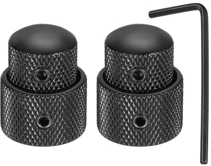 QUARKZMAN 2 Stück Metall-Gitarrenknöpfe 6.3mm Innendurchmesser Schwarz | Doppellagige, Audio-Knopf Drehknopf Potentiometer Knöpfe, mit Madenschraube, für E-Gitarre Bass