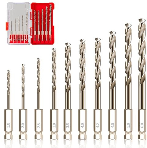 10PCS HSS Drills Bit Sets, M35 Cobalt Drill Bit Sets Cobalt Stubby Hard Metals & Steel - Durable Metal Drills with Hex Shank in Storage Case