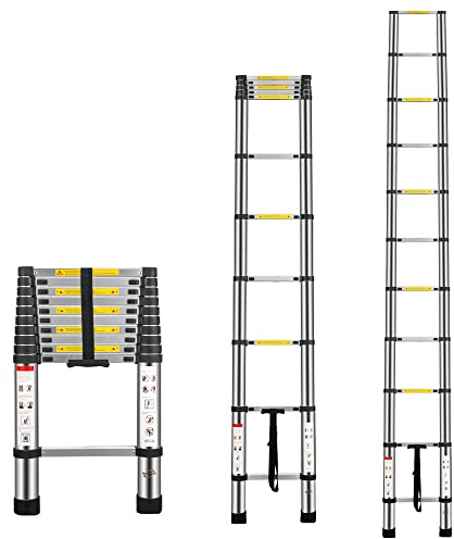 Multibao 10.49Ft 3.19M Telescopic Ladders Telescoping Extendable Aluminium Folding Extension Portable 11 Steps 150kg Capacity Loft Collapsible DIY Multipurpose UKCA CE Approved