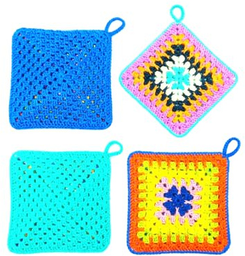 Generico Set di Presine Artigianali all'Uncinetto in 100% Cotone – Granny Square Colorate e Resistenti – Sottopentola Fatti a Mano, Design Vintage Moderno