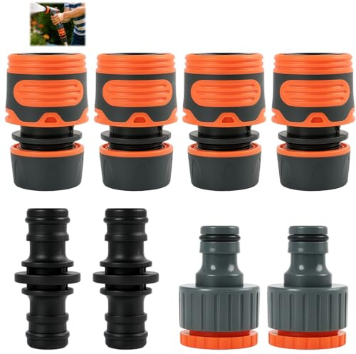 8 Pièces Raccords Rapides pour Tuyau d’Arrosage, Connecteurs 13 mm (1/2 pouce) avec Raccords en Caoutchouc et Plastique,pour Jardin et Irrigation, Anti-Fuite et Durable