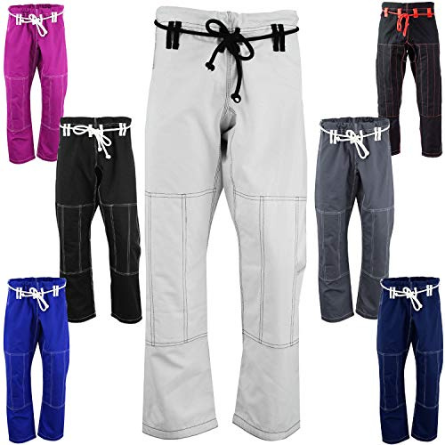 Akron BJJ Gi Pants Brazilian Jiu Jitsu Gi Martial Arts MMA Grappling Kimono New (White-Black, A0)