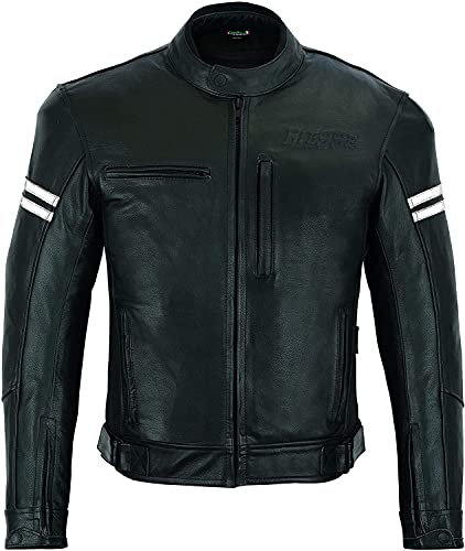 BI ESSE Chaqueta de moto para hombre de piel, chaqueta vintage, con protecciones certificadas, chaleco térmico extraíble, ropa de motociclista, café Race, chaqueta 4 estaciones, invierno negro, talla