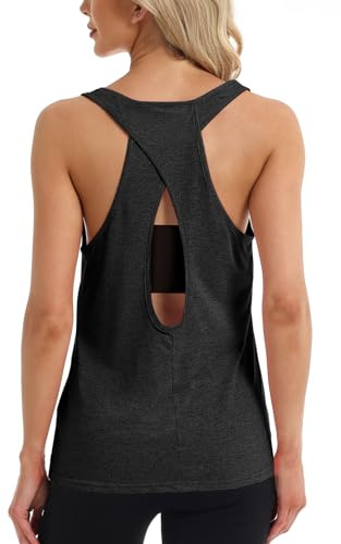 Superora tanktops dam sport yoga racerback fitness löpning träning löptopp ärmlös skjorta toppar, svart, XL