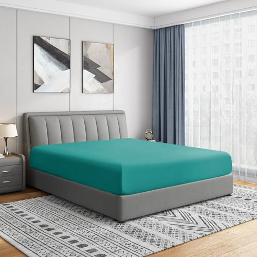 Cathay Home Luxury Wrinkle and Fade Resistant Double Brushed Ultra Soft Microfiber 14-Inch Standard Pocket Single Fitted Sheet, Larkspur Blue, King