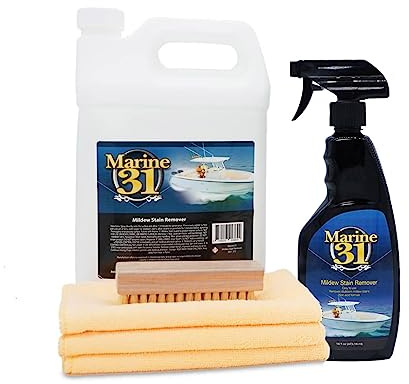 Marine 31 Mildew Stain Remover & Cleaner | Effective for Boats, Homes, Patios, Bathrooms & Showers | Removes Mold & Mildew Stains | Combo Pack | M31-370-RFK-1 | 20oz & Gallon
