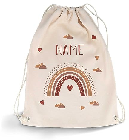 GRAVURZEILE Bedruckter Turnbeutel - Regenbogen Design - personalisiert mit Name - Sportbeutel Rucksack Daypack Gymbag mit Kordelzug - für Sport & Freizeitaktivitäten - 12 Liter 33x45 cm Farbe Rot