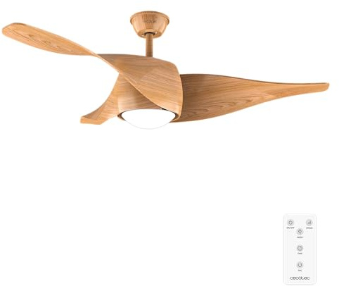 Cecotec Ventilador de Techo con Luz EnergySilence Aero 5290 LightWood. 40 W y 52, con motor DC, Mando a distancia, Luz LED, temporizador programable, Modo winter-summer