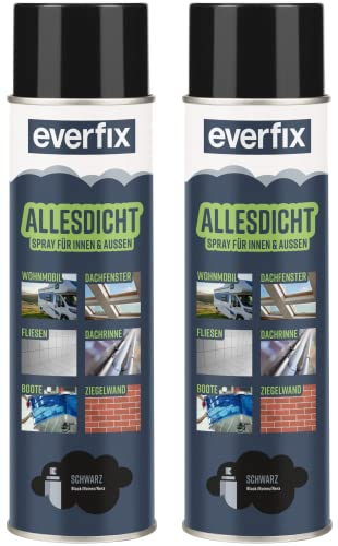 EVERFIX Allesdicht Spray (2 x 500 ml, schwarz) Dichtspray wasserdicht, Flüssigkunststoff, flüssiger Kunststoff zur Abdichtung