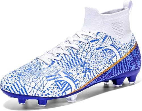 WOWEI Crampons de Foot Homme Professionnel Chaussures de Football Homme Garçon High Top Spike Crampons Antidérapant Athlétisme Entrainement Chaussures de Sport Adolescents (27 RT, 36EU), 36 EU