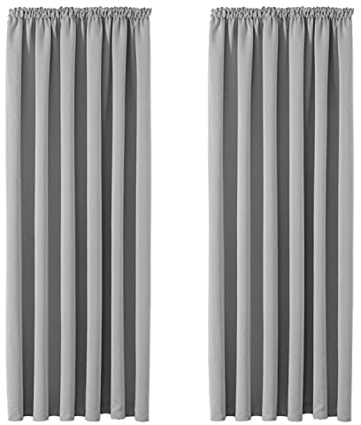 Aspire Homeware Blackout Curtains for Living Room - Pencil Pleat Light Grey Curtains Bedroom Thermal Insulated Super Soft Tape Top Window Curtain & Drapes with Tie Backs 66 x 54 Inch, 2 Panel