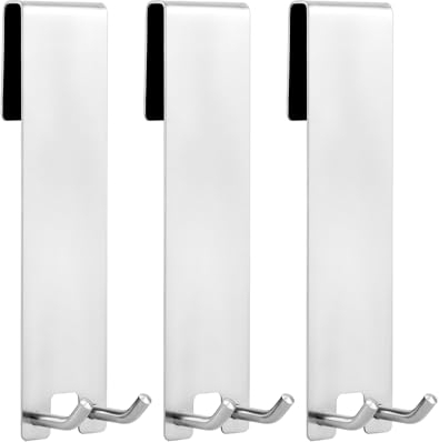 QWORK® 3 Stück Handtuchhaken ohne Bohren - SUS304 Edelstahl Doppel-Duschhaken für 6-12 mm dusche glaswand - Kratzfest mit Schaumstoffschutz