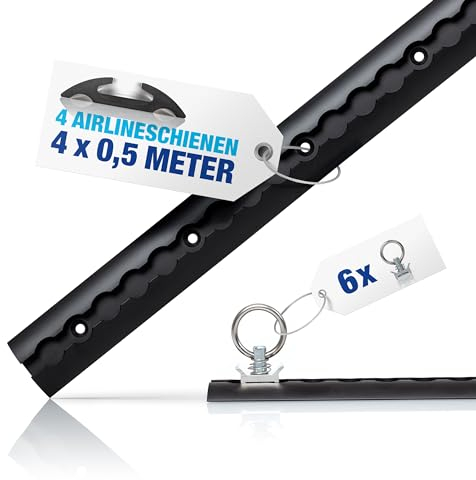 NTG Rieles de aluminio para aerolíneas, forma semicircular, 500 mm, Blackline, certificado TÜV, barra de amarre, perforada y anodizada, juego de ahorro, seguro de carga para camiones, remolques y