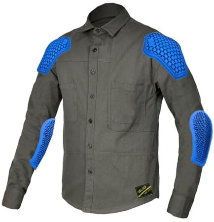 YuanDiann Herren Motorradhemden mit Protektoren Motorradjacke Hemd Causal vier Jahreszeiten Biker Cross Moto Reitjacke Hemden Mit 5-teiliges Set Silikon Protektoren GrünXXL