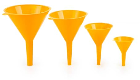 Avilia Juego de 4 embudos con diámetros de 5, 7,5, 10, 12,7 cm – Ideal para rellenar botellas, bidones y latas, de plástico, naranja