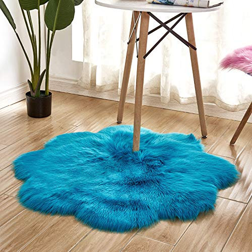 YUGWNN Navy Blau Fellteppich Kunstfell Teppich Bettvorleger Fell,Schafsfell Fell füR StüHle,BlüTendurchmesser 90cm/35,4in