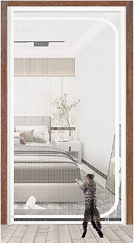 Fliegengittertür Katzengitter Balkontür 90x210cm, Verdickte Katzenschutzgitter Fliegengitter Wohnzimmer, Schlafzimmer, Küche, Terrasse, Hund Katze Kratzfester Gittertür Mit Reißverschluss(70x200cm)