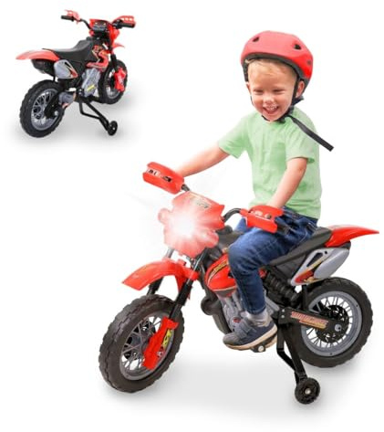 Mobiclinic®, Elektrisk skoter för barn, +5år, Mobicross, Stödhjul, Hastighet 2km/h, Motocross startljud, Led-lampor, Motor 6v, Maxvikt 25kg