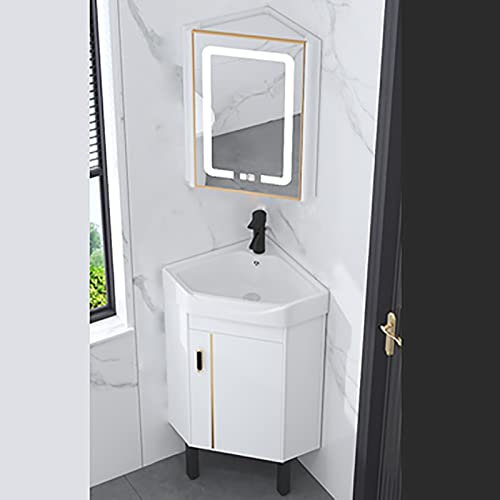Modernes Eckwaschbecken, Waschtisch-Kombination mit bodenmontiertem Schrank, Wandaufhängung und integriertem Waschbecken, perfekt für kleine Räume und moderne Badezimmer (Farbe: A, Größe: SMART_48 cm)