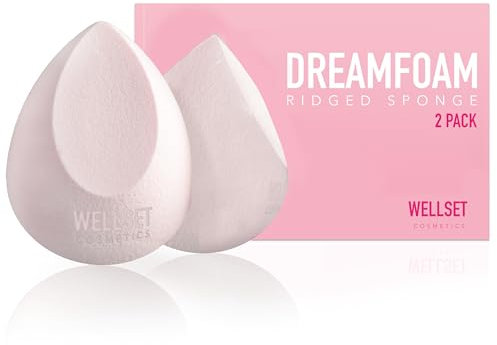 WELLSET Dreamfoam Makeup Sponge Precision Ridge 2pcs - Expanding & Ultra-Soft Beauty Blender for Flawless, Targeted Coverage - Perfect for Under-Eye & Contouring
