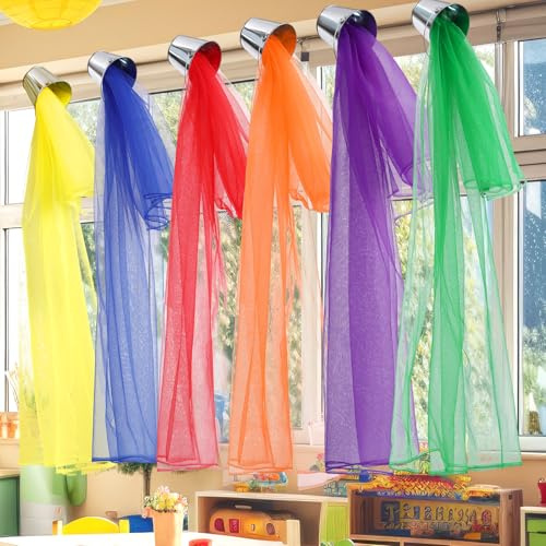 VioraWhite 6 Sets Art Paint Party Decoration Back to Classroom Rainbow Sheer Curtains Colorful Backdrop First Day of School Pouring Paint Can Curtain for Birthday Bedroom Window